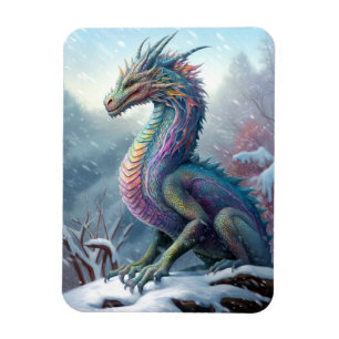 Rainbow Dragon in Snö Fantasy Art Magnet