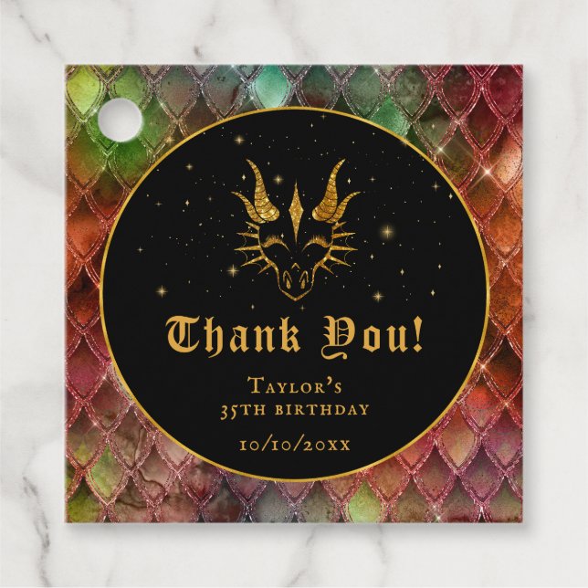 Rainbow Dragon Scales Guld Birthday Tack Gåvor Etiketter (Framsida)