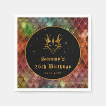 Rainbow Dragon Scales Guld Faux Glitter Birthday