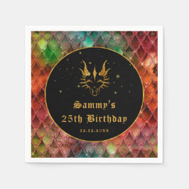 Rainbow Dragon Scales Guld Faux Glitter Birthday Pappersservett