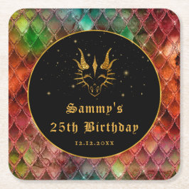 Rainbow Dragon Scales Guld Faux Glitter Birthday Underlägg Papper Kvadrat