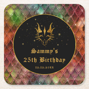 Rainbow Dragon Scales Guld Faux Glitter Birthday Underlägg Papper Kvadrat