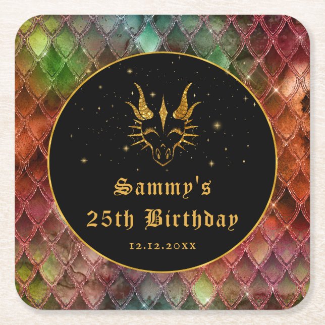 Rainbow Dragon Scales Guld Faux Glitter Birthday Underlägg Papper Kvadrat (Framsidan)