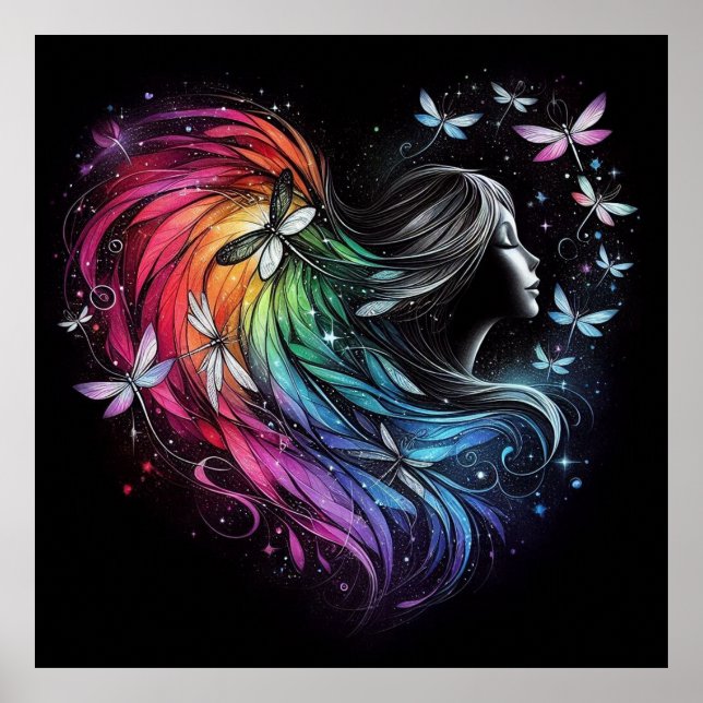 Rainbow Dragonfly Heart Poster (Framsidan)