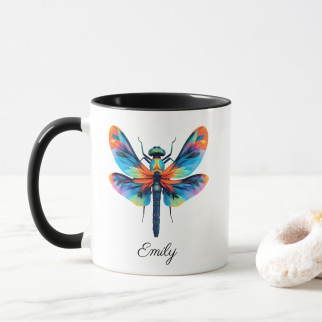 Rainbow Dragonfly Personalized Name  Mugg (Med munk)