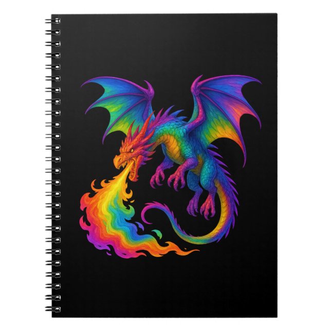 Rainbow draon andning färglös flamma fantasi anteckningsbok (Framsidan)