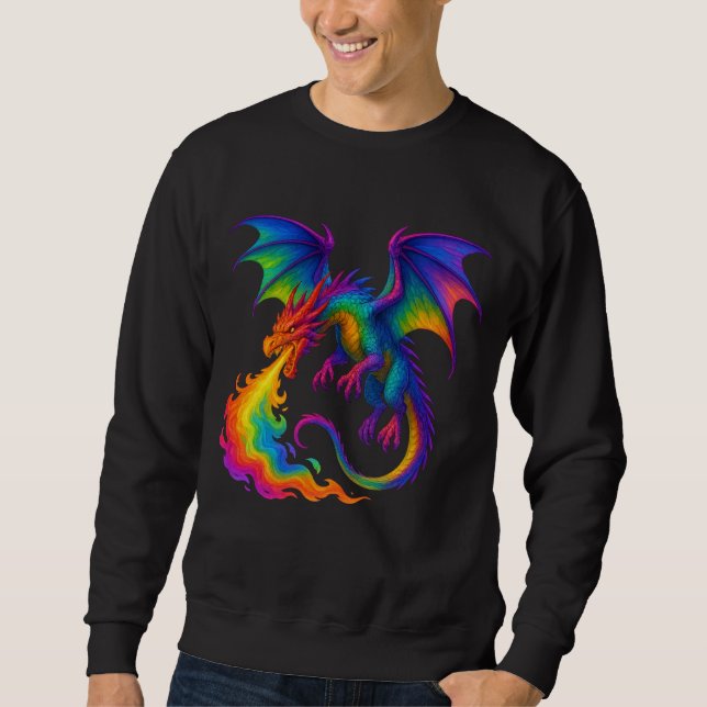 Rainbow draon andning färglös flamma fantasi lång ärmad tröja (Framsida)