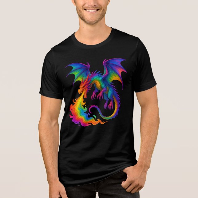 Rainbow draon andning färglös flamma fantasi t shirt (Framsida)