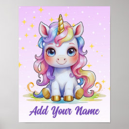 Rainbow Dreams Unicorn - Namn Art Print Poster