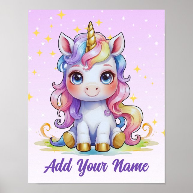 Rainbow Dreams Unicorn - Namn Art Print Poster (Framsidan)