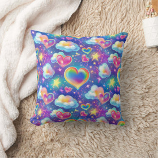 Rainbow Dreamy Hearts Throw Pillow Kudde