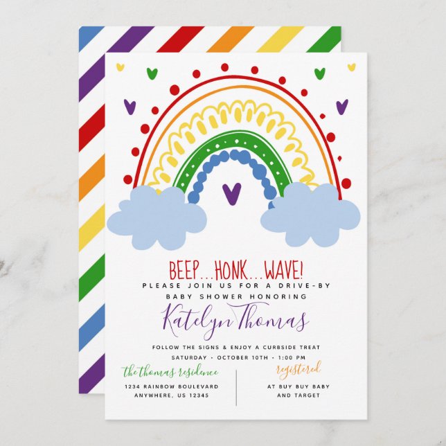 Rainbow Drive by Baby Shower-inbjudan Inbjudningar (Fram/baksida)