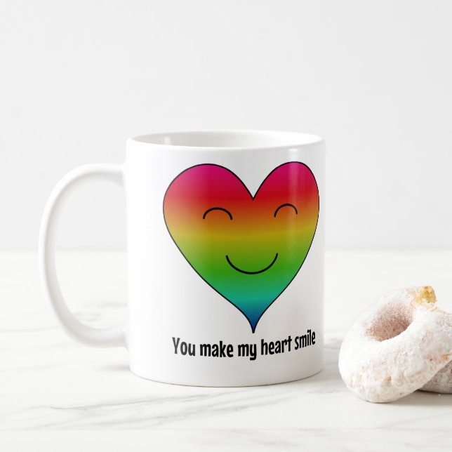 Rainbow du gör mitt hjärta le kaffemugg (Med munk)
