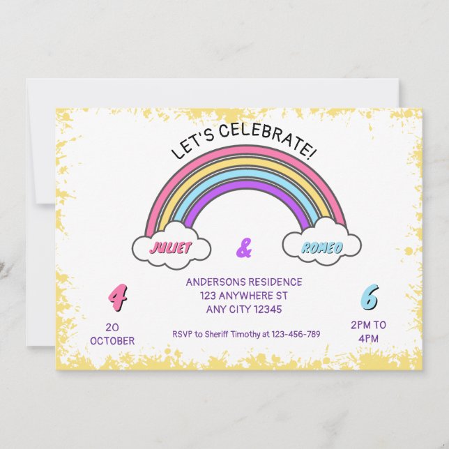 Rainbow Dubbla Birthday-inbjudan Inbjudningar (Framsida)