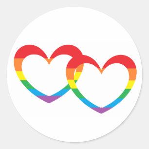 "Rainbow Dubbla Hearts"-fästen Runt Klistermärke