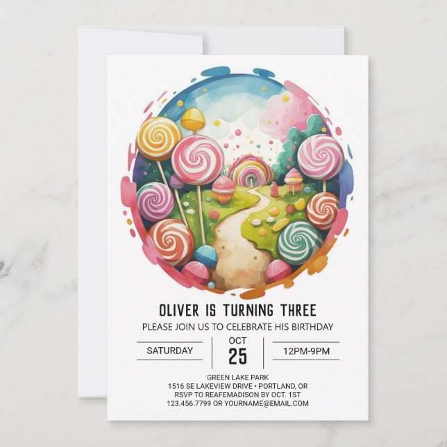 Rainbow Editable Lollipop Birthday Inbjudningar (Framsida)