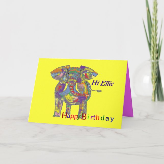 Rainbow Elephant, Birthday Card-anpassning Kort (Framsida)