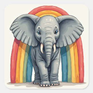 Rainbow Elephant Sticker Fyrkantigt Klistermärke
