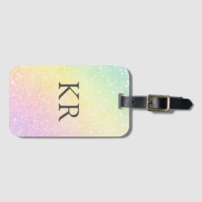 Rainbow Fade Ombre Anpassningsbar Monogram Initial Bagagebricka (Framsida horisontal)