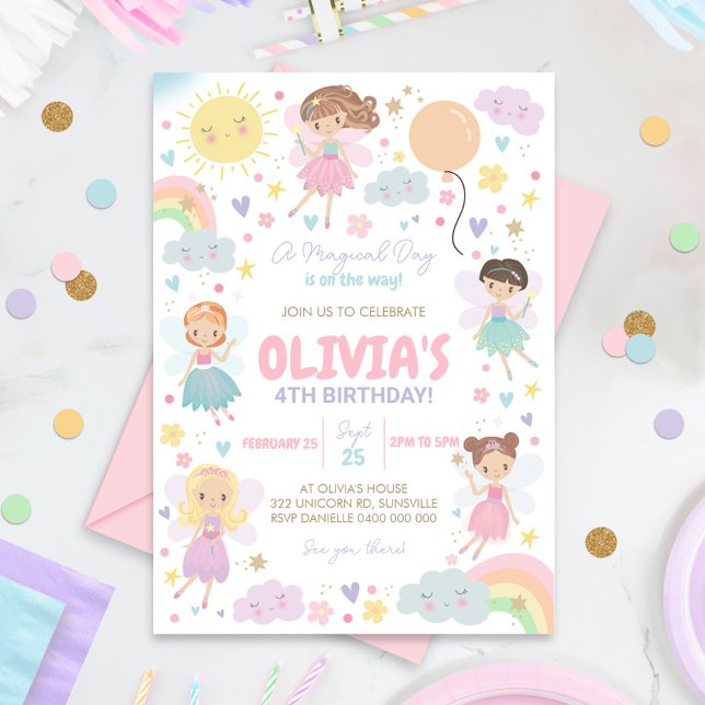 Rainbow Fairy Birthday Call Älvors Rainbows Inbjudningar (Rainbow Fairy Party Invitation)
