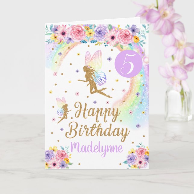 Rainbow Fairy Birthday Card Kort (Orkide)