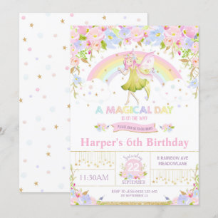 Rainbow Fairy Birthday Investigation Girl Inbjudningar