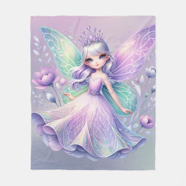 Rainbow Fairy Princess with Peony Blommigt Girl's Fleecefilt (Framsidan)