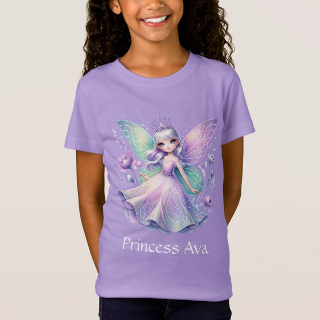 Rainbow Fairy Princess with Peony Blommigt Girl's T Shirt (Framsida)