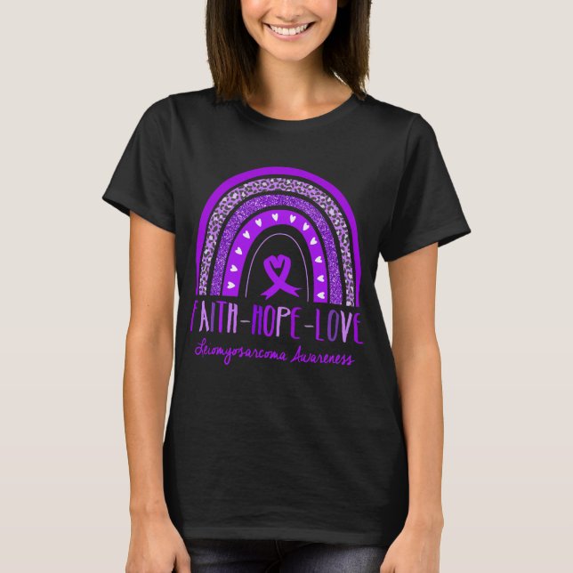 Rainbow Faith Hope Kärlek Leiomyosarcoma Awareness T Shirt (Framsida)