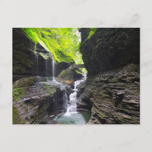 Rainbow Falls & cascade, Watkins Glen, New Yor Vykort (Framsida)