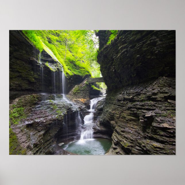 Rainbow Falls & cascade, Watkins Glen, New York Poster (Framsidan)