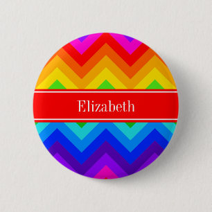 Rainbow Färg #2 LG Chevron Brt Red Namn Monogram Knapp