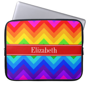 Rainbow Färg #2 LG Chevron Brt Red Namn Monogram Laptop Fodral