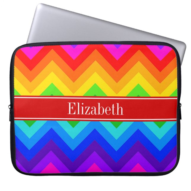Rainbow Färg #2 LG Chevron Brt Red Namn Monogram Laptop Fodral (Framsidan)