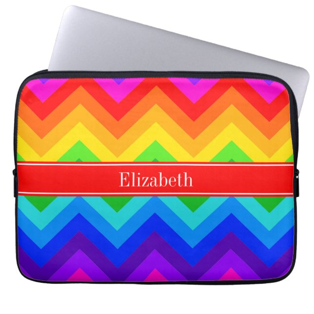 Rainbow Färg #2 LG Chevron Brt Red Namn Monogram Laptop Sleeve (Framsidan)