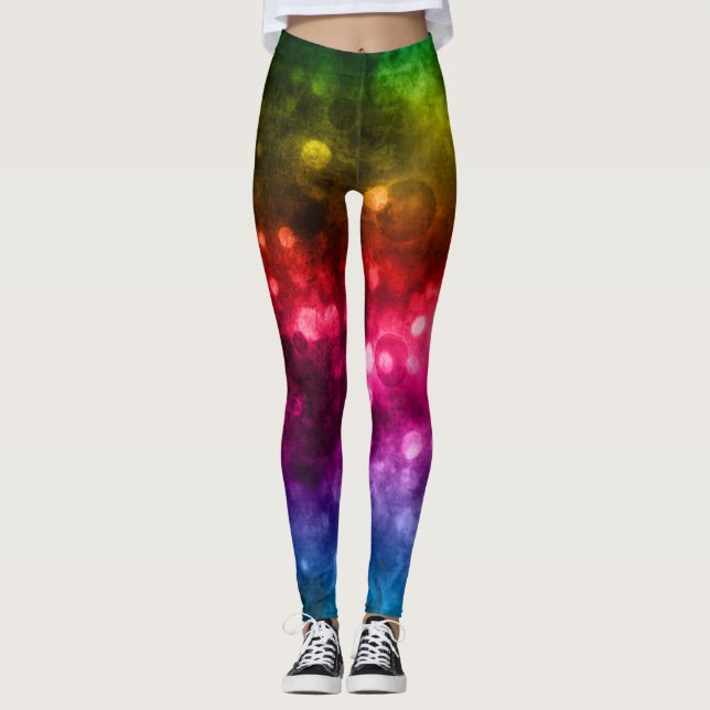 Rainbow Färg Abstrakt Bokeh Design Leggings (Framsida)