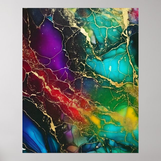 Rainbow Färg Alcohol Bläck Painting Poster (Framsidan)