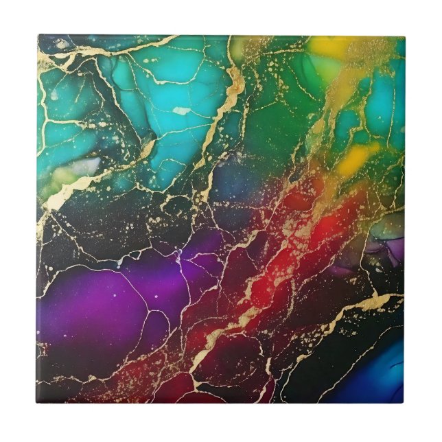 Rainbow Färg Alcohol Bläck Tote Kakelplatta (Framsidan)