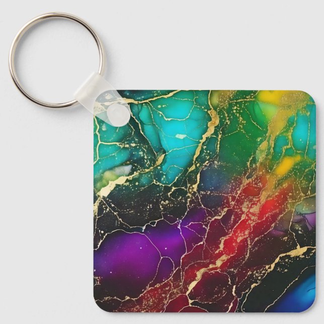 Rainbow Färg Alcohol Bläck Tote Nyckelring (Framsida)