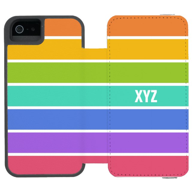 Rainbow Färg anpassningsbar monogram plånboksfall Incipio iPhone Wallet Skal (Folio Öppen)