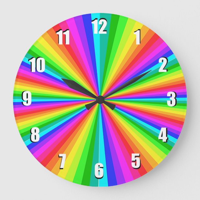 Rainbow Färg Burst Rainbow Wall Clock Stor Klocka (Framsida)