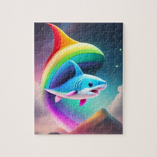 Rainbow Färg Cute Shark Pussel (Vertikal)
