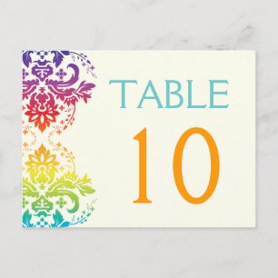 Rainbow färg damask bröllop bordsnummer