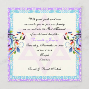 Rainbow färg flourish & Star of David Damask Inbjudningar