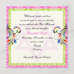 Rainbow färg flourish & Star of David Damask Inbjudningar