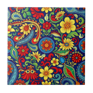 Rainbow Färg Flower Paisley Design Kakelplatta