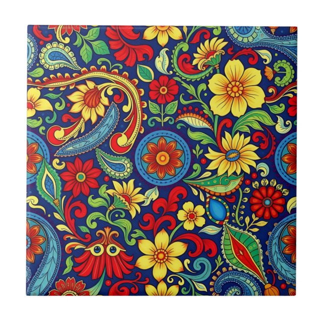 Rainbow Färg Flower Paisley Design Kakelplatta (Framsidan)