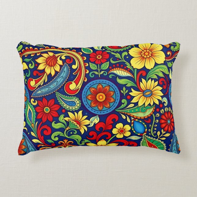 Rainbow Färg Flower Paisley Design Prydnadskudde (Framsidan)