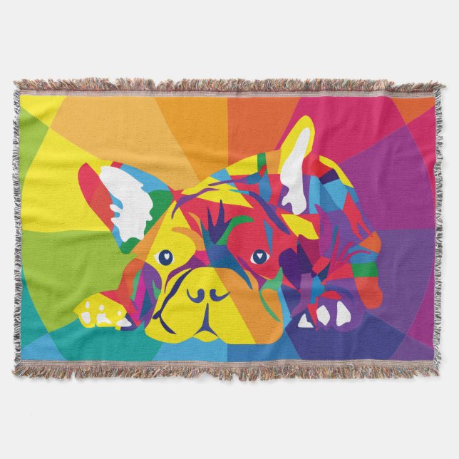 Rainbow Färg Fransk Bulldog Filt (Framsidan)