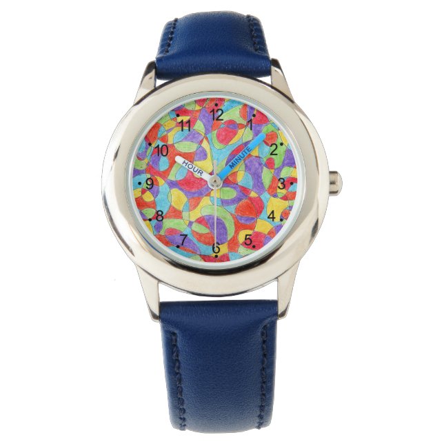 Rainbow Färg Hand plockade Crayon Doodle Mönster Armbandsur (Framsida)
